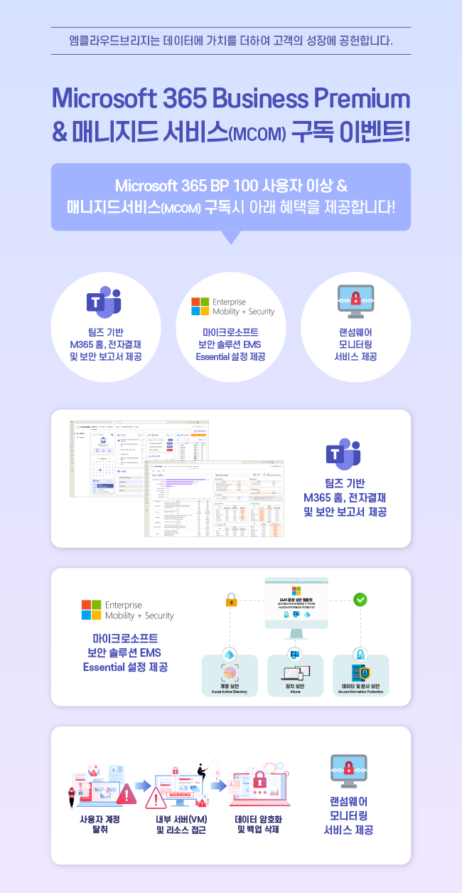 Microsoft 365 Business Premium & 매니지드 서비스(MCOM) 구독 이벤트! – 엠클라우드브리지